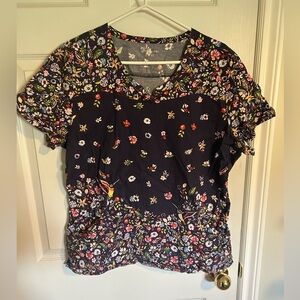 Floral Print Women's Scrub Top